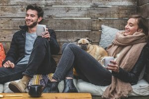 couple, dog