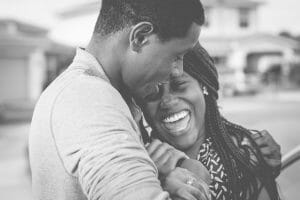couple portrait, laughter, pigs in love