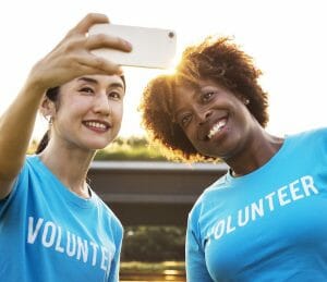 work, volunteer, friends, selfie