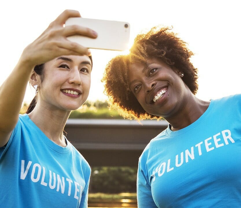 work, volunteer, friends, selfie