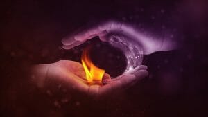 fire, water, elements, hands